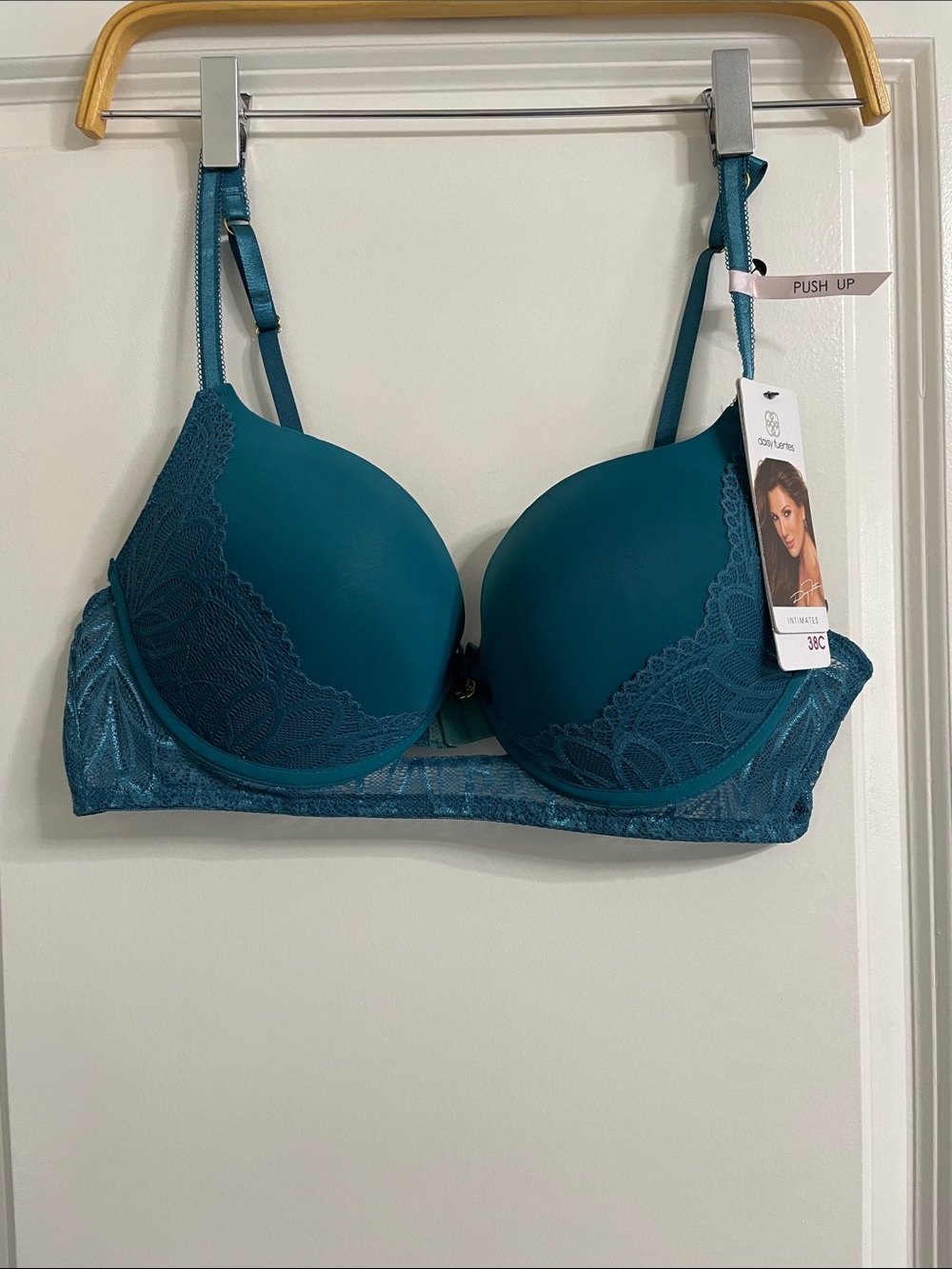 Daisy Fuentes Push-Up Teal Lace Trim Bra Size 38C NWT